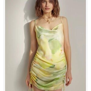 NWT Aritzia Wilfred Only ruched mini slip dress yellow green small